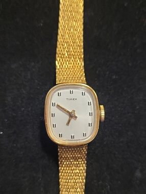 Timex Gold Mesh Bracelet Watch with White Dial